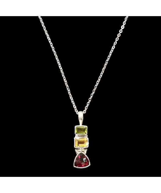 Pendentif Grenat Citrine Péridot Argent 925 avec chaîne