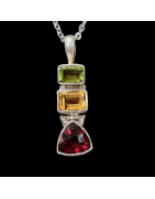 Pendentif Grenat Citrine Péridot Argent 925 avec chaîne