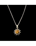 Pendentif Œil de tigre Soleil Argent 925 avec chaîne