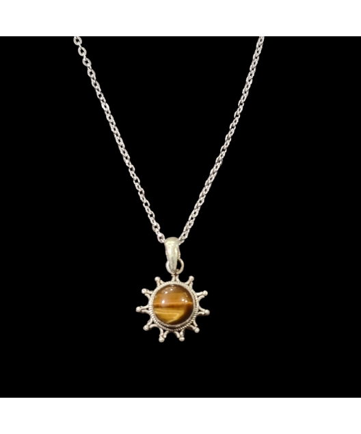 Pendentif Œil de tigre Soleil Argent 925 avec chaîne
