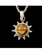 Pendentif Œil de tigre Soleil Argent 925 avec chaîne