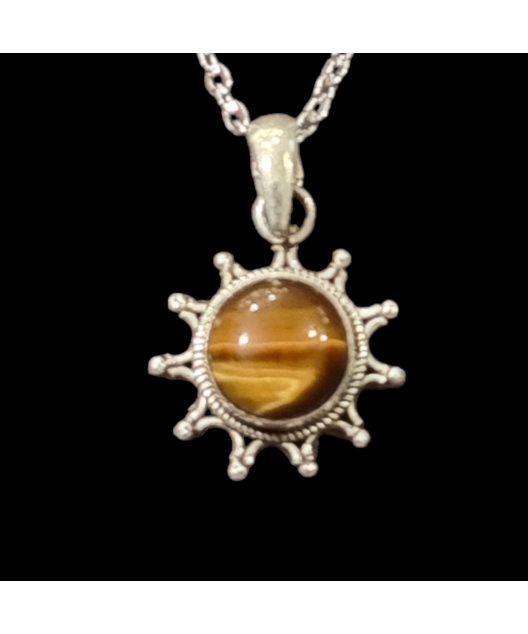 Pendentif Œil de tigre Soleil Argent 925 avec chaîne