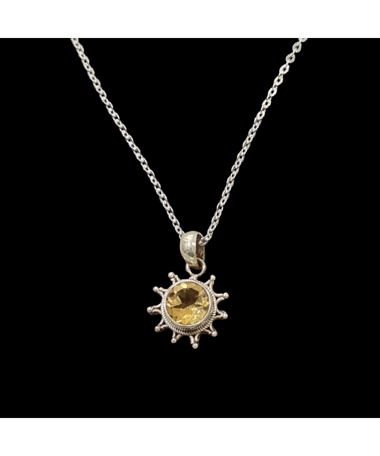 Pendentif Citrine Soleil Argent 925 avec chaîne