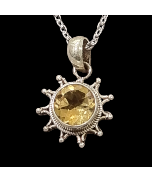 Pendentif Citrine Soleil Argent 925 avec chaîne