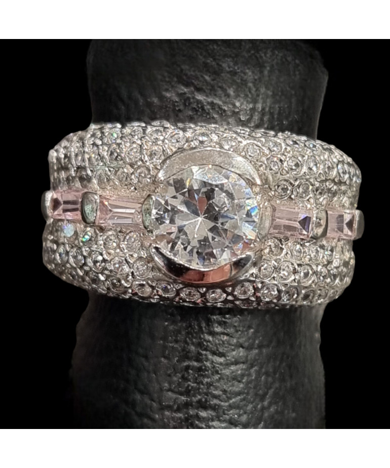 Bague Zirconium & Kunzite Argent 925 Taille 53