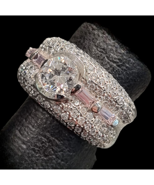 Bague Zirconium & Kunzite Argent 925 Taille 53