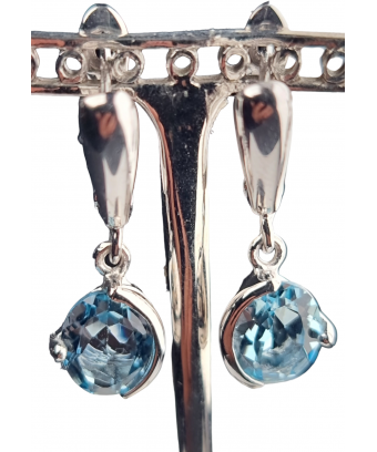 Boucles Topaze bleue griffée argent 925