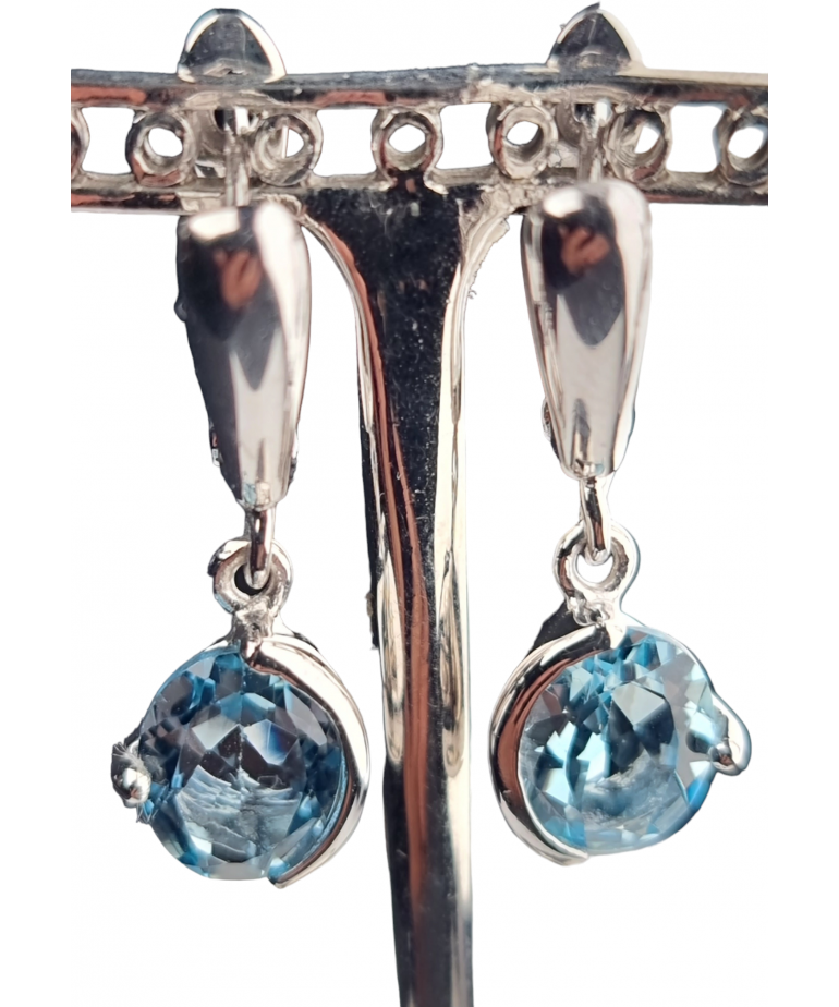 Boucles Topaze bleue griffée argent 925