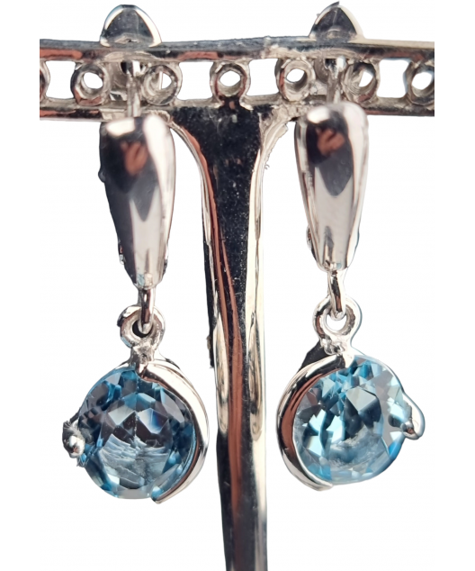 Boucles Topaze bleue griffée argent 925