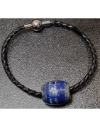 Bracelet Lapis-lazuli Cuir tressé Fermeture poussoir