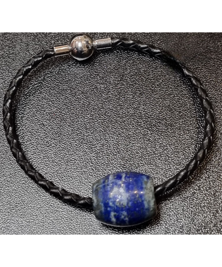 Bracelet Lapis-lazuli Cuir tressé Fermeture poussoir