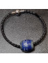 Bracelet Lapis-lazuli Cuir tressé Fermeture poussoir
