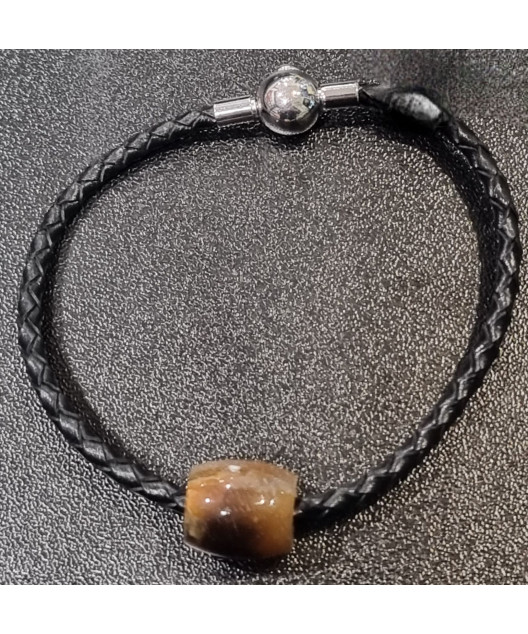 Bracelet Agate du Botswana Cuir tressé Fermeture poussoir