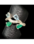 Bague Emeraude & Aigue marine Argent 925 Taille 54