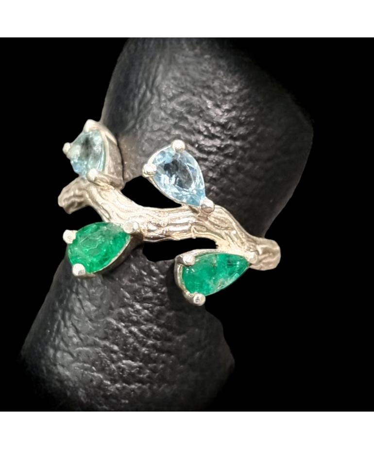 Bague Emeraude & Aigue marine Argent 925 Taille 54