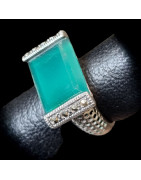 Bague Agate verte naturelle Argent 925 Taille 56