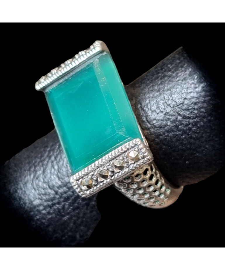 Bague Agate verte naturelle Argent 925 Taille 56