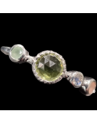 Bague Péridot Aigue marine quartz rose Argent 925 Taille 54