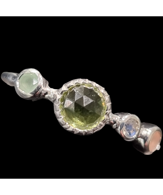 Bague Péridot Aigue marine quartz rose Argent 925 Taille 54