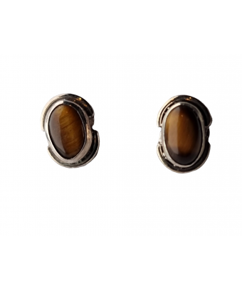 Boucles Œil de tigre serties Argent 925