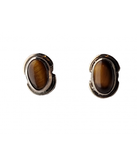 Boucles Œil de tigre serties Argent 925