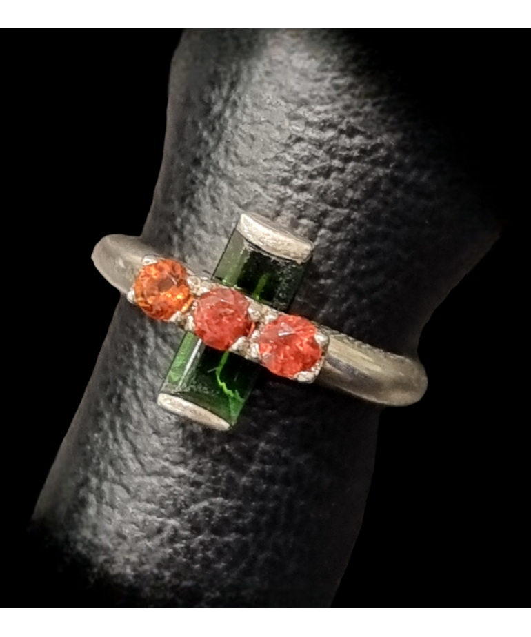 Bague Tourmaline & Grenat Argent 925 Taille 52