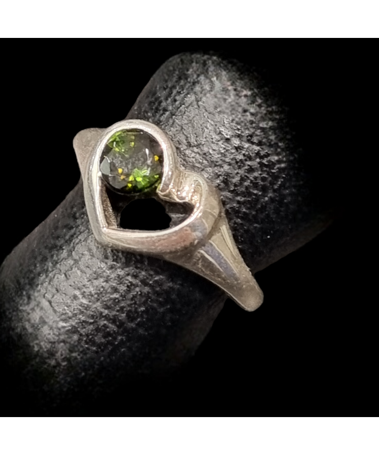 Bague Tourmaline verte Cœur Argent 925 Taille 52