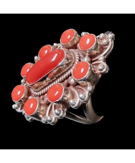 Bague Corail Argent 925 Taille 54