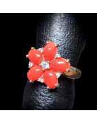 Bague Corail Fleur Argent 925 vermeil Taille 54