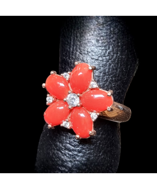 Bague Corail Fleur Argent 925 vermeil Taille 54