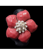 Bague Bakélite & Zirconium Fleur  Métal rhodié