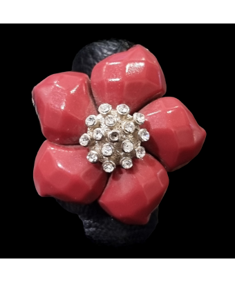 Bague Bakélite & Zirconium Fleur  Métal rhodié