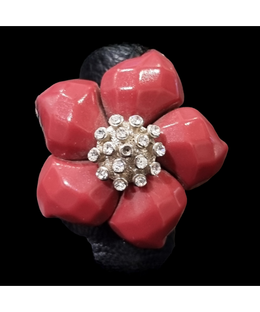 Bague Bakélite & Zirconium Fleur  Métal rhodié