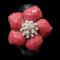 Bague Bakélite & Zirconium Fleur  Métal rhodié