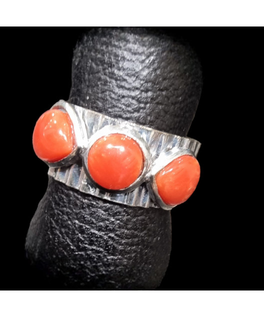 Bague Anneau Corail Argent 925 Taille 58