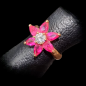 Bague Zirconium & Rubis de synthèse Fleur Bronze plaqué or Taille 50