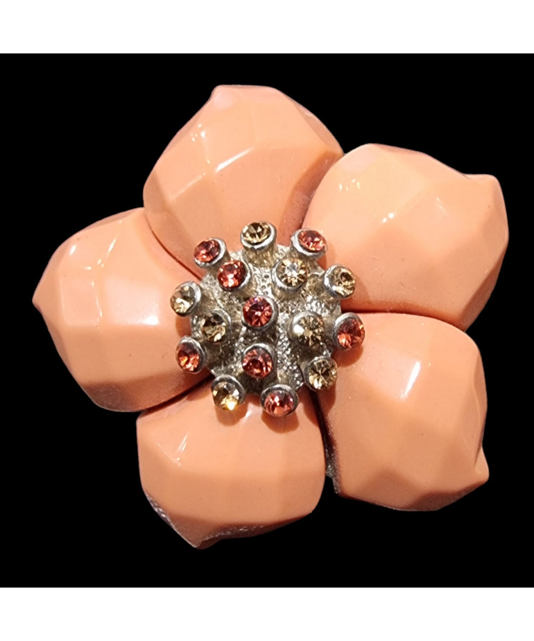 Bague Bakélite rose Métal rhodié Taille 57