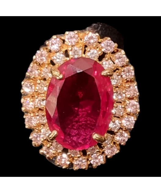 Bague Zirconium & Rubis de synthèse Bronze plaqué or Taille 54