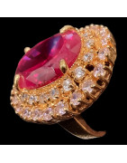 Bague Zirconium & Rubis de synthèse Bronze plaqué or Taille 54