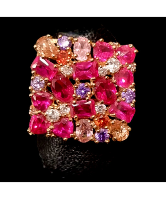 Bague Zirconium & Rubis de synthèse Bronze plaqué or Taille 54