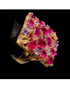 Bague Zirconium & Rubis de synthèse Bronze plaqué or Taille 54