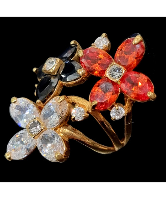 Bague Zirconium Fleur Bronze plaqué or Taille 53