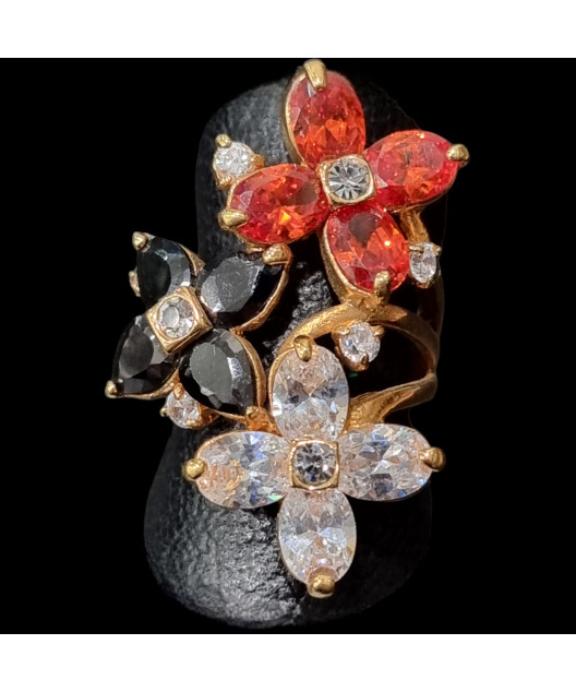 Bague Zirconium Fleur Bronze plaqué or Taille 53