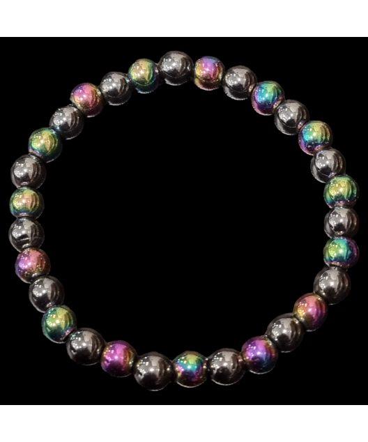 Bracelet Bismuth & Hématite Pierres rondes 6mm