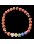 Bracelet Obsidienne Acajou 7 Chakras Pierres Rondes 6mm
