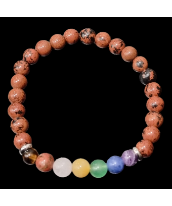 Bracelet Obsidienne Acajou 7 Chakras Pierres Rondes 6mm