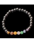 Bracelet Hématite 7 Chakras Pierres Rondes 6mm