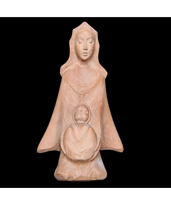 Statue en Bois de néflier de Madagascar Vierge à l'enfant à genoux