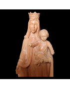 Statue en Bois de néflier de Madagascar Vierge à l'enfant couronnée
