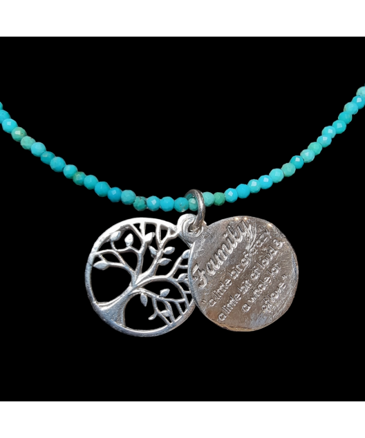 Collier Turquoise & Pendentifs Arbre de vie / Family Argent 925